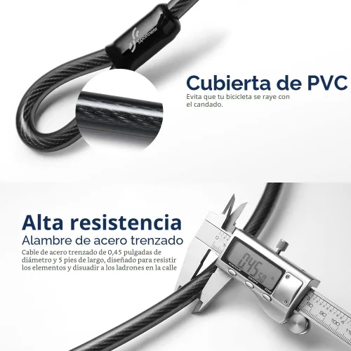 Vista 8 de Sportneer Candado para Bicicleta: Candado en U Resistente Antirrobo para Bicicleta con Cable de Acero de Seguridad de 1,5 m - Candado en U