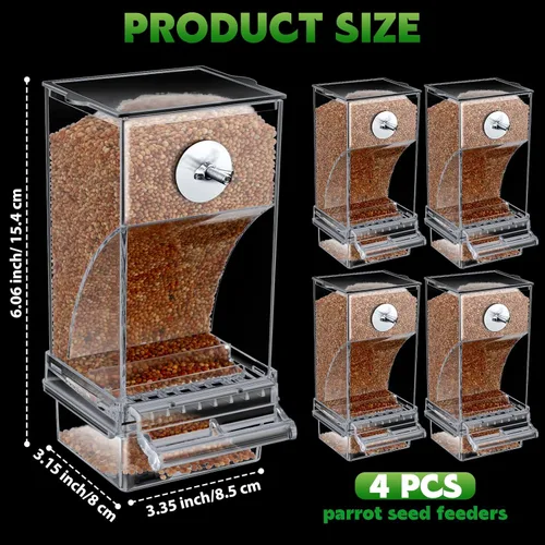 Vista 2 de Yaomiao 4 unidades de comederos para pájaros pequeños sin ensuciar, dispensador automático de agua para periquitos transparentes y accesorios