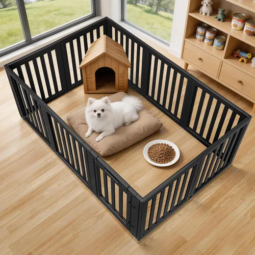 Vista 14 de Corral Transparente para Perros, Corralito para Mascotas con Puerta, Fácil de Limpiar e Instalar, Corrales para Cachorros tanto para Uso en Blanco