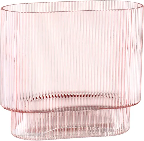 Vista 33 de Jarrón redondo de cristal, floreros para ramo, jarrones de vidrio acanalado para flores, pequeño jarrón transparente para sala de estar, oficina