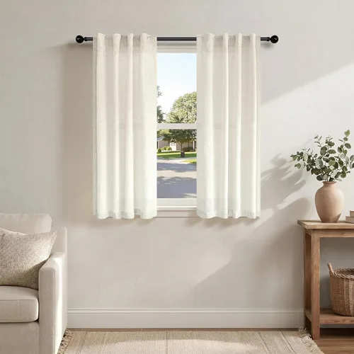 Vista 76 de Pitalk - Cortinas blancas de 96.5 cm de ancho para ventanas de cocina, 2 paneles con trabillas traseras y bolsillo para barra, cortinas cortas
