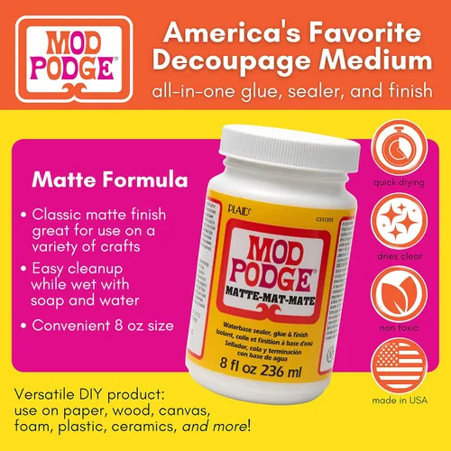 Vista 3 de Mod Podge CS11301 Sellador de base de agua, pegamento y acabado, 8 onzas, mate y juego de 3 cepillos de mango corto 10615 de 3 piezas