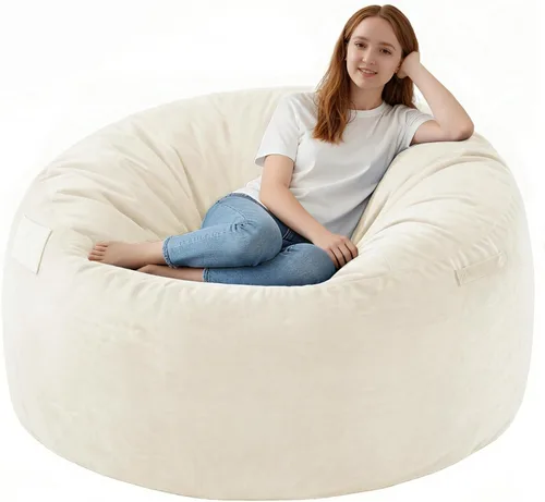 Vista 35 de Puf de 5 pies, puf grande con relleno de espuma viscoelástica, sofá puff esponjoso con funda de terciopelo holandés, puf redondo para sala de estar