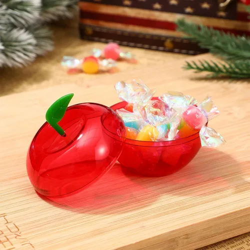 Vista 9 de Tarros de dulces de manzanas falsas, 24 unidades de manzanas falsas de Navidad, manzanas de otoño, tarro de galletas de plástico, contenedor