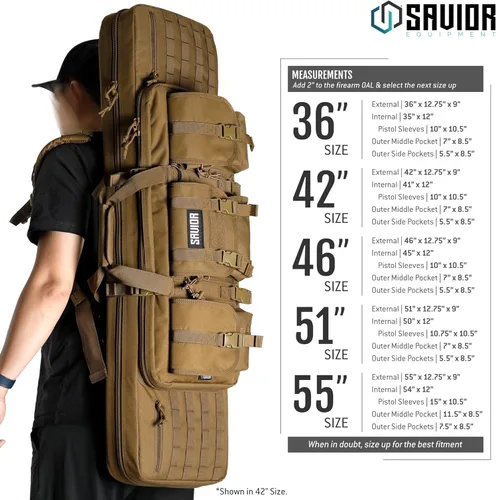Vista 7 de Savior Equipment American Classic - Bolsa táctica doble para armas largas, estuche de transporte para pistola con correa de mochila, compartimento
