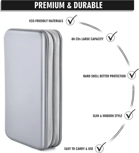 Vista 3 de Caja de CD Billetera, 80 Capacidad DVD VCD Medios Blu-ray Caso Cartera Titular Organizador de Almacenamiento (Plata)