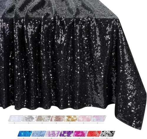 Vista 37 de QueenDream Mantel rectangular de lentejuelas sin costuras de 90 x 132 pulgadas, color negro, para Navidad, boda, cumpleaños, Halloween