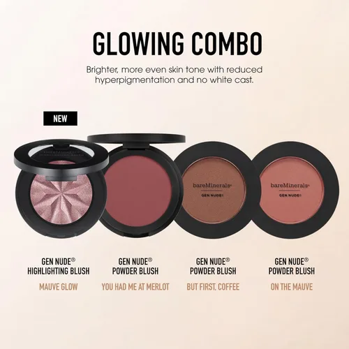 Vista 6 de bareMinerals Gen Nude Highlighting Blush, 2-in-1 Blush & Highlighter Hybrid, Silky Blendable Face Makeup, All-Day Wear, Luminous Finish, Talc-Free