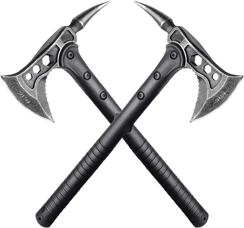 Vista 9 de JXE JXO Hacha de campamento, Tomahawk con pincho, hacha de supervivencia con funda, mango de fibra de nailon para supervivencia al aire libre