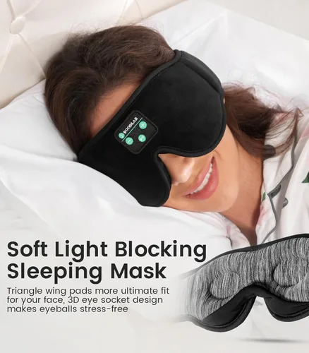 Vista 2 de Máscara de sueño Bluetooth, máscara de dormir con auriculares Bluetooth, auriculares para dormir de lado, viajes, yoga, accesorios tecnológicos