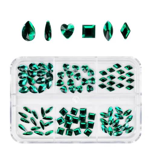 Vista 23 de 120 diamantes de imitación para uñas Aurora transparentes con luz de luna, 12 formas, gemas grandes, diamantes de imitación de parte trasera plana