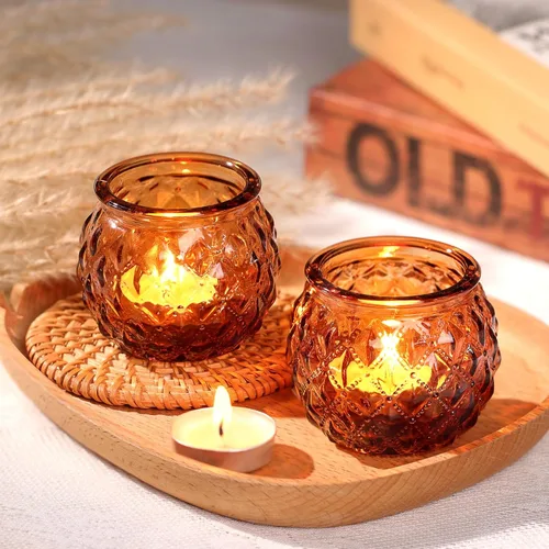 Vista 2 de DARJEN Juego de 24 portavelas votivas ámbar – Portavelas redondos de cristal para centro de mesa, velas de té para el hogar y decoraciones de boda
