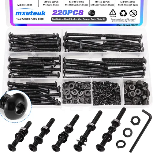 Vista 12 de mxuteuk Kit de surtido de 620 tornillos M3, kit de tornillos M3 adecuado para impresora 3D, 6/8/10/12/16/20mm grado 12.9 pernos de acero aleado
