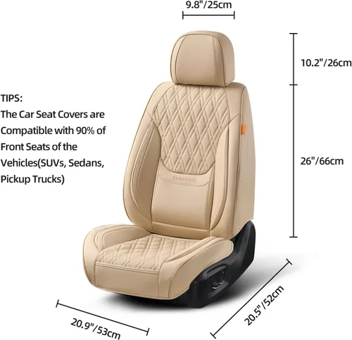 Vista 6 de Fundas de asiento delantero de automóvil, par de fundas de asiento delantero de cuero transpirable con reposacabezas, funda universal de asiento