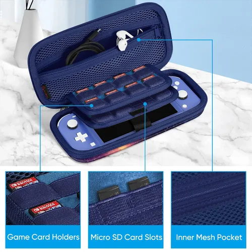 Vista 3 de Fintie - Funda para Nintendo Switch Lite 2019 (resistente a los golpes), con 15 ranuras para tarjetas de juego y 2 ranuras para tarjetas micro SD