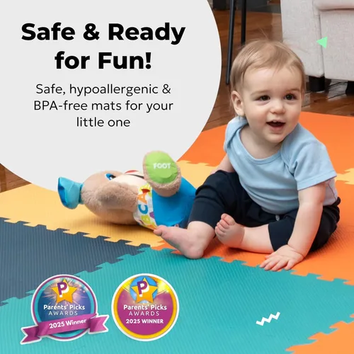 Vista 4 de MioTetto Tapete de juego para bebé, azulejos de espuma suave para el suelo para niños. Azulejos de espuma entrelazados ajustables, se adapta a