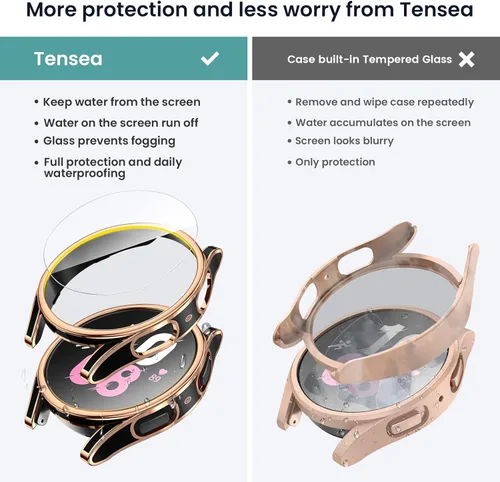 Vista 3 de Tensea - Paquete de 4 + 4: Protector de pantalla y funda de 1.57 pulgadas para Samsung Galaxy Watch Fe 2024/5 2022/4 2021, película protectora