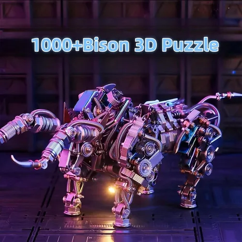 Vista 2 de Rompecabezas de metal 3D para adultos, kits de modelo de metal bisonte, rompecabezas de metal 3D, toros mecánicos, bloques de construcción, montaje