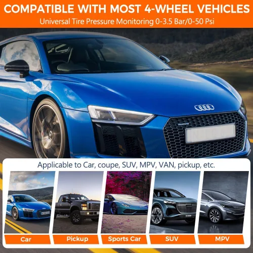 Vista 6 de VAOYAO Sistema de monitoreo de presión de neumáticos TPMS, sistema de alarma inalámbrico universal para automóvil con 4 sensores externos, pantalla