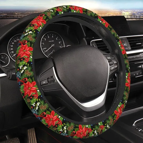 Vista 14 de Funda para volante navideña universal de 15 pulgadas, accesorios para auto, protector para mujeres y hombres