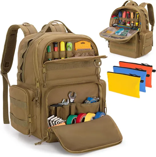 Mochila de herramientas Rexmica para hombres con 3 bolsas de herramientas, bolsa organizadora de almacenamiento de herramientas resistente con Caqui