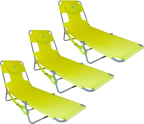 Vista 10 de Ostrich Chaise Lounge - Silla plegable portátil de 3 posiciones para playa, patio, campamento y piscina con correa de transporte, verde neón
