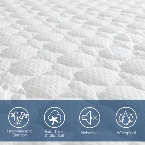 Vista 2 de Protector de colchón de bambú tamaño queen, transpirable, 3D, impermeable, se adapta a funda de colchón acolchada de 18 pulgadas de profundidad
