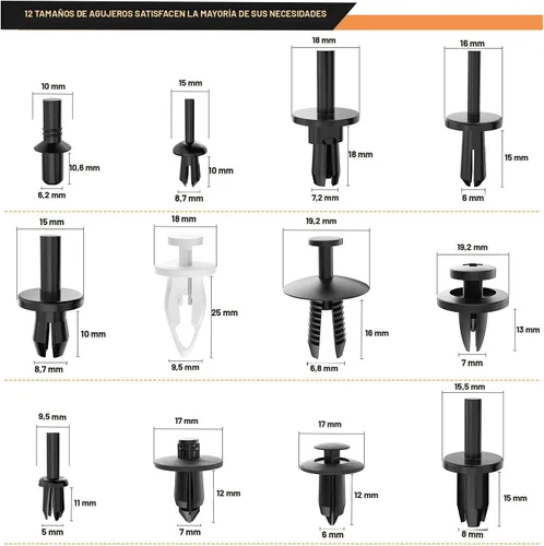 Vista 2 de GOOACC 380 piezas de plástico automotriz para automóvil, metal, remaches de nailon con removedor de sujetadores, panel de clip, surtido de clips