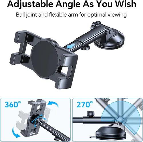 Vista 5 de Soporte para tablet para coche, soporte para iPad para coche【Parabrisas+Salpicadero】Ventosa para iPad para camión Soporte【360° 】Soporte para tablet