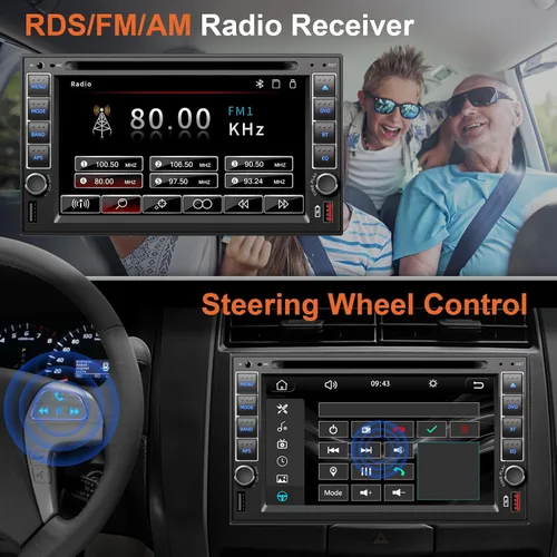 Vista 4 de Radio estéreo de coche doble DIN con reproductor de CD/DVD, control de voz Carplay y Android Auto, audio de coche de 7 pulgadas con pantalla táctil