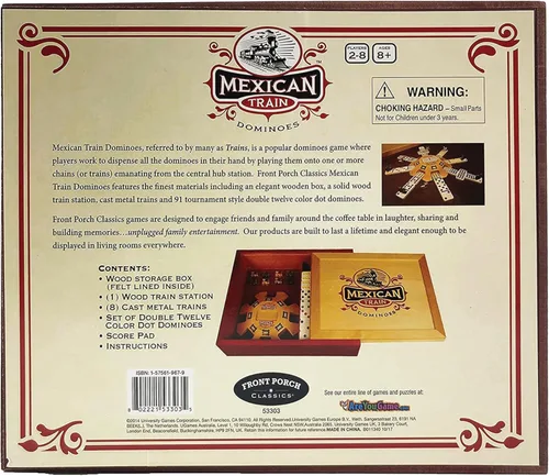 Vista 3 de Front Porch Classics Juego de dominó de tren mexicano en caja de colección de madera de Front Porch Classics para 2 a 8 jugadores a partir de 8