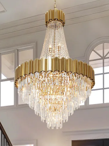 Vista 9 de Lámpara de araña de cristal moderna, luces colgantes cromadas, lámparas de techo con pantalla de acero inoxidable, para isla, comedor, sala de Cromo