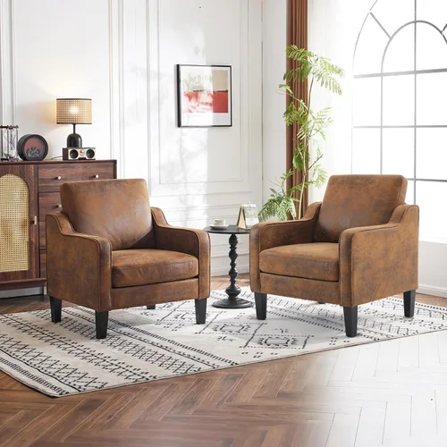 Vista 24 de VINGLI Silla decorativa moderna de mediados de siglo, sillas decorativas de tela beige para sala de estar, sillón tapizado, sofá con brazos
