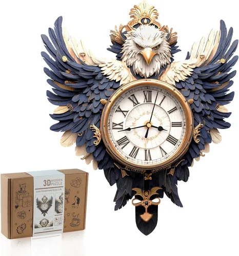 Vista 11 de Rompecabezas de Madera 3D para Adultos, Reloj de Gato Detective con Kit de Modelo de Péndulo, Rompecabezas 3D para Habitación de Adultos Decoración