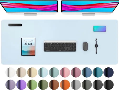 Vista 81 de Aothia - Protector de escritorio de cuero sintético, base para mouse y cubierta antideslizante, superficie impermeable para laptop y escritura