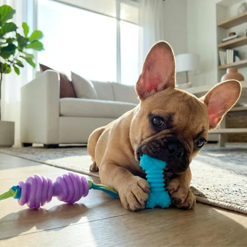 Vista 5 de Petstages Mini Orka - Par de juguetes masticables para perros con huesos y mancuernas, paquete de 2