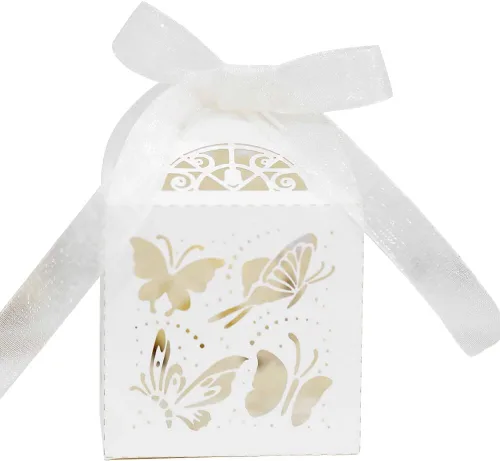 Vista 10 de Paquete de 50 cajas de regalos de mariposa cortadas con láser para bodas, bolsas de dulces, cajas de regalo de chocolate, bomboniere para despedida