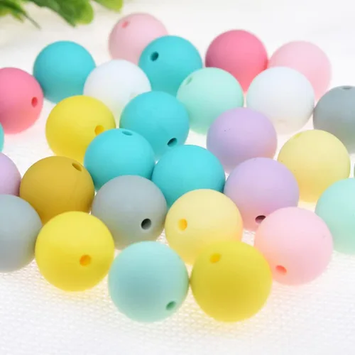 Vista 5 de 60 cuentas de silicona, redondas, poligonales, coloridas perlas sueltas con cuerda para collares, pulseras, manualidades de joyería