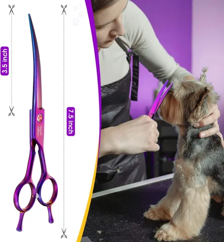 Vista 5 de JASON Tijera de adelgazamiento de 7 pulgadas y cizalla curva de 7.5 pulgadas para el aseo del perro