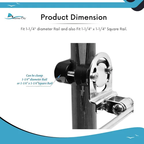 Vista 5 de MARINE CITY Adaptadores de soporte para guardabarros de barco, se adapta a rieles de 1-1/4 pulgadas de diámetro y riel cuadrado (2 piezas)