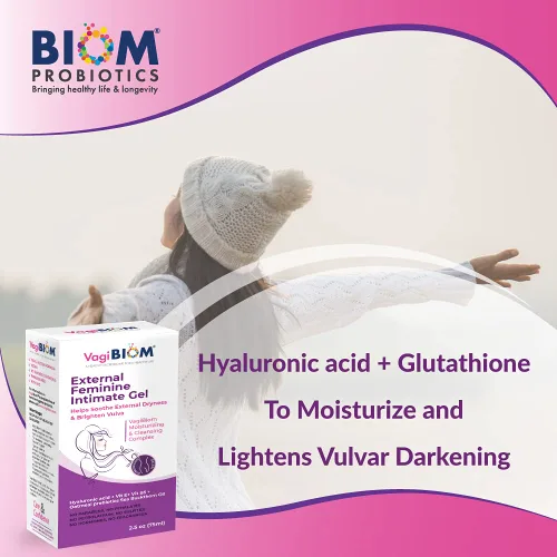 Vista 5 de Biom Probiotics VagiBiom Vaginal External Gel: Hyaluronic acid Glutathione. Moisturize tissues; lightens vulvar darkening. Naturally Controls