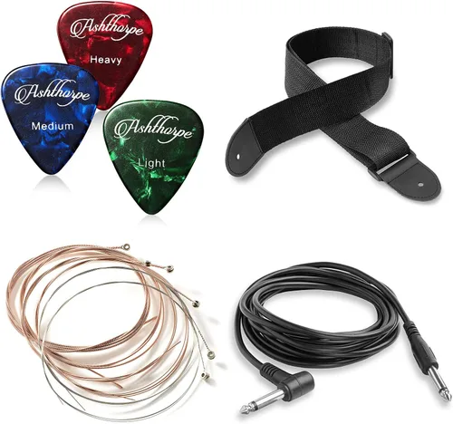 Vista 7 de Ashthorpe Paquete de Guitarra Acústico-Eléctrica Dreadnought Cutaway de Tamaño Completo - Maderas Tonales Premium - Negro