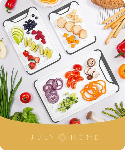 Vista 5 de Juego de 2 tablas de cortar de plástico para cocina, tablas de cortar aptas para lavavajillas con ranuras para jugos para carne, verduras, mango