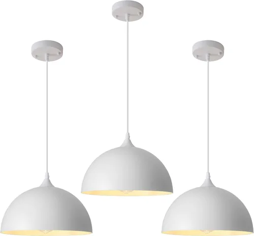 Vista 11 de Paquete de 2 luces colgantes negras para isla de cocina, 11.8 pulgadas, cúpula de granja, luces colgantes de isla de altura ajustable para comedor