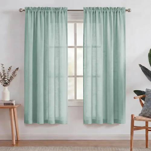 Vista 42 de Turquoize - Cortinas semitransparentes para sala de estar, cortinas de lino texturizado para dormitorio, con bolsillo para barra, tratamiento