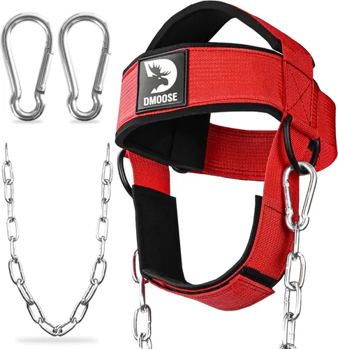 Vista 12 de DMoose Fitness Neck Harness for Weight Lifting - Soft Padded Head & Chin Strap with 30" Heavy Duty Steel Chain - Neck Exerciser, Trainer &