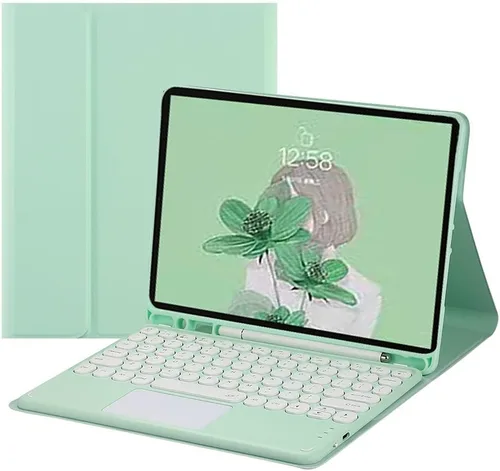 Vista 15 de Funda de teclado para iPad 6ª/5ª generación, Air/Air 2/Pro 9.7 pulgadas Funda con lindas teclas redondas color caramelo teclado con touchpad (Negro)