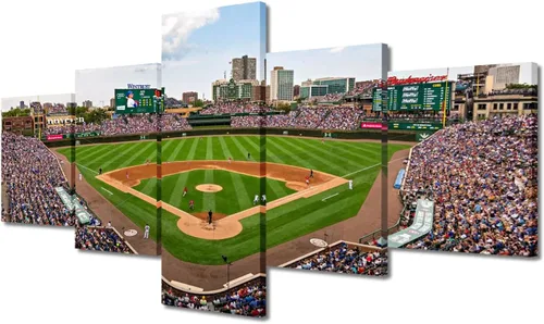 Vista 102 de TUMOVO T-MOBILE PARK - Arte de pared para sala de estar, lienzo de estadio de Seattle, 5 piezas, arte moderno de decoración de pared