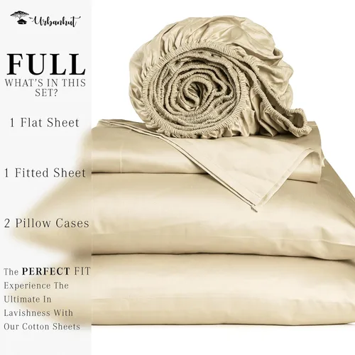 Vista 322 de URBANHUT Juego de sábanas de algodón egipcio de 1000 hilos tamaño completo, 4 piezas, suaves y transpirables, sábanas de hotel de lujo que se