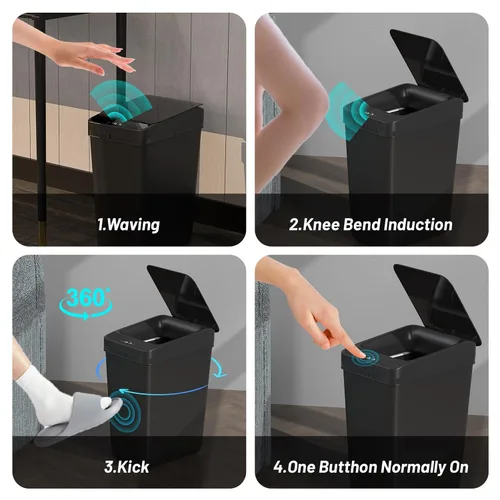 Vista 3 de Procade Paquete de 2 cubos de basura para baño sin contacto con tapa, 4 galones y 2.5 galones, cubo de basura automático delgado de plástico